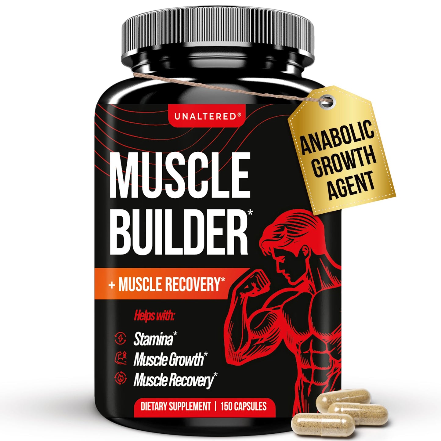 UNALTERED Anabolic Muscle Builder for Men - Growth, Size, Strength - Natural Muscle Building Supplement & Energy Booster - Tribulus Terrestris, Ginseng, Vitamin D3, Ashwagandha - 150 Capsules